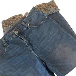 Chico's So Slimming Girlfriend Embroidered Studded Cuff Slim Leg Jeans Size 8